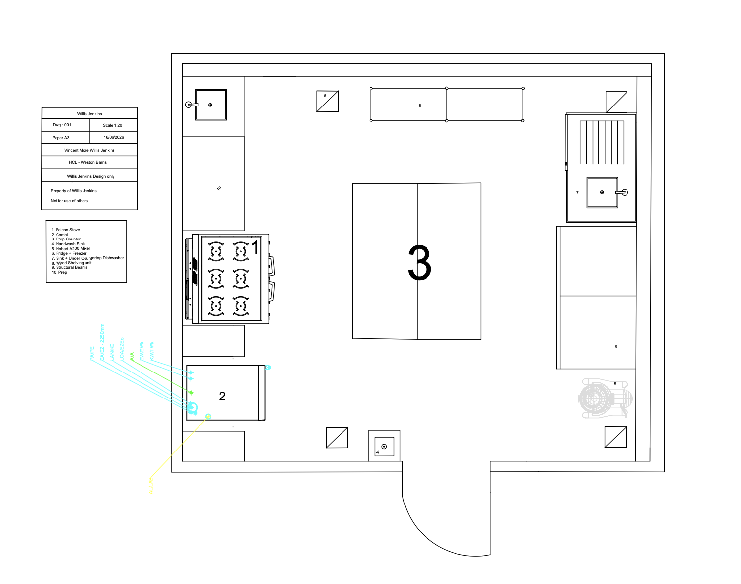 Willis Jenkins commercial kitchen CAD design drawing